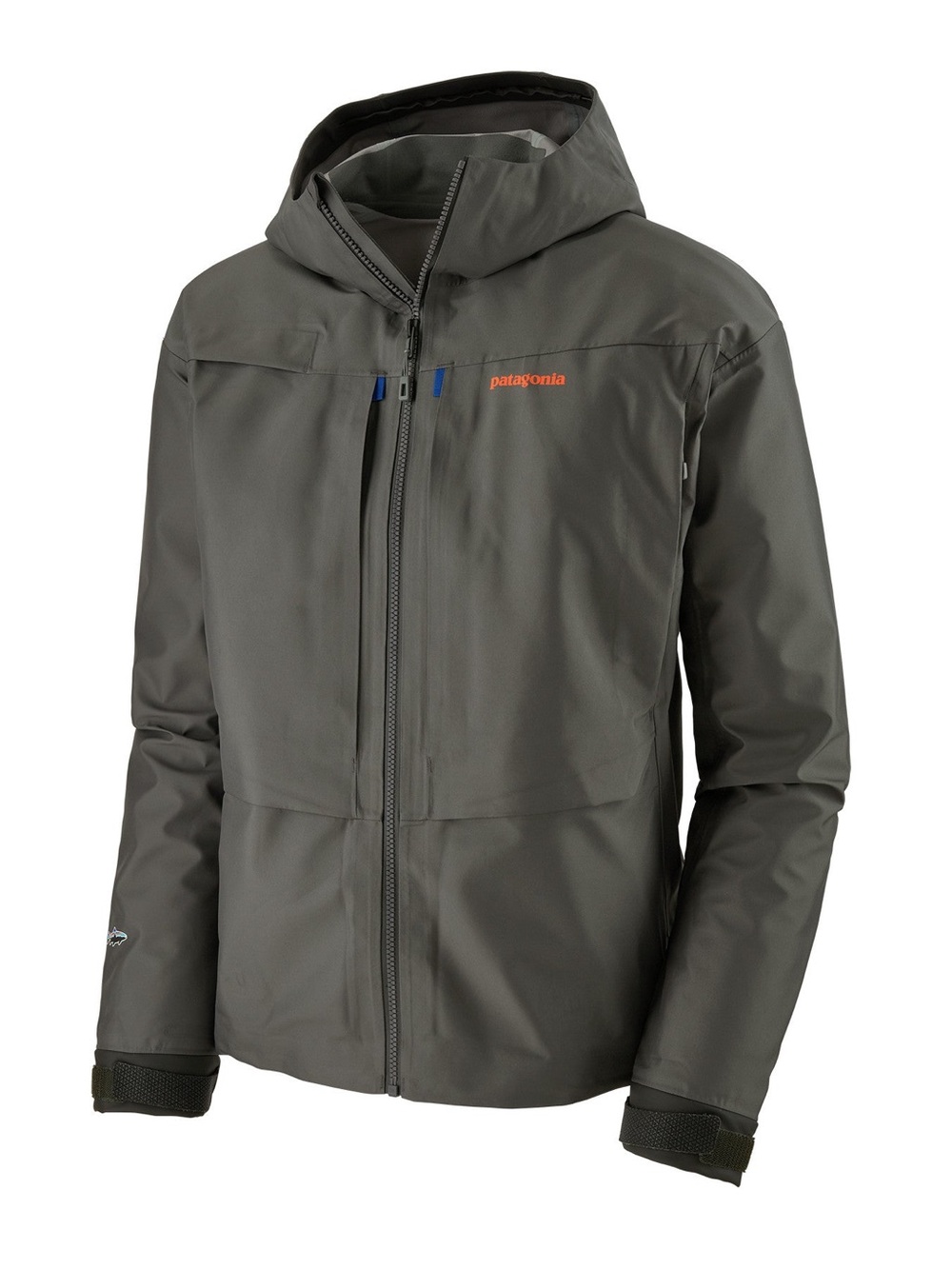 Patagonia Hooded Rain Jacket in Dark Gray with Orange Logo